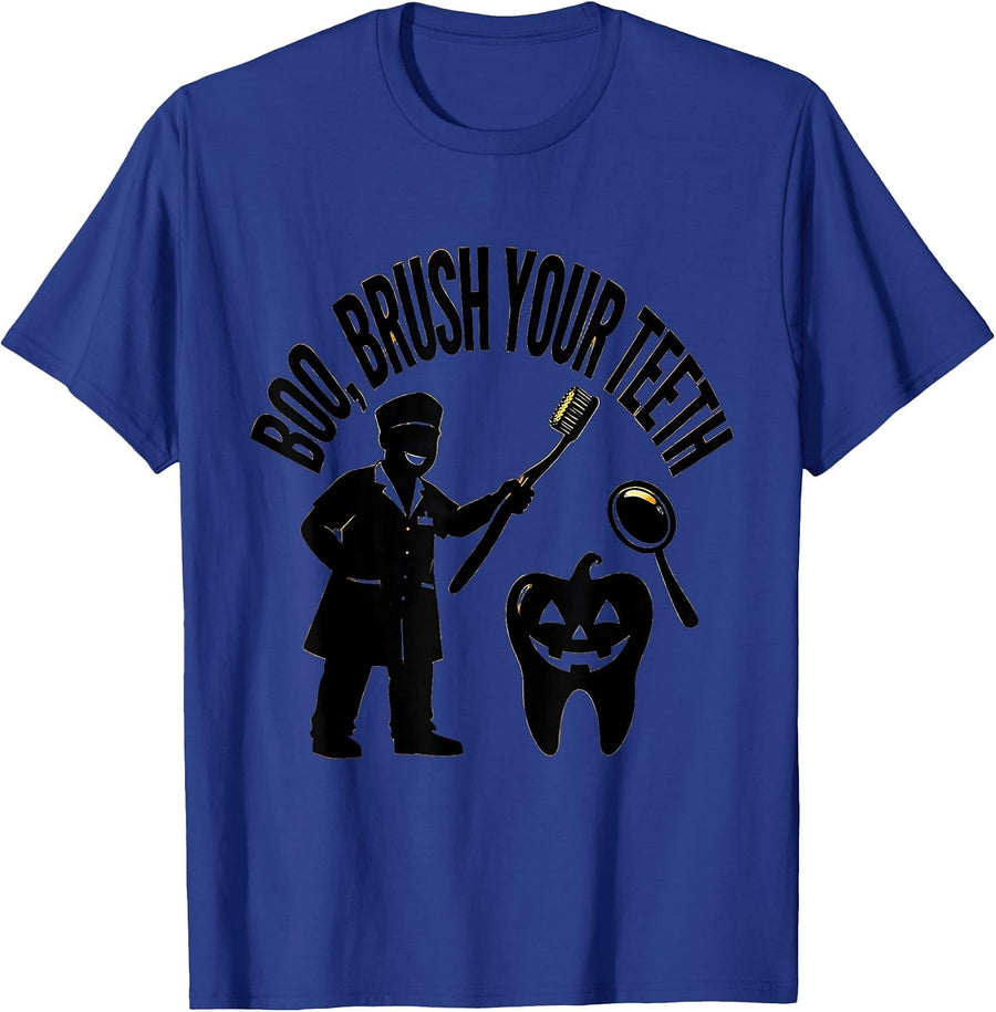 Boo Brush Your Teeth Playful Dental Assistant Halloween T-Shirt - Royal Blue