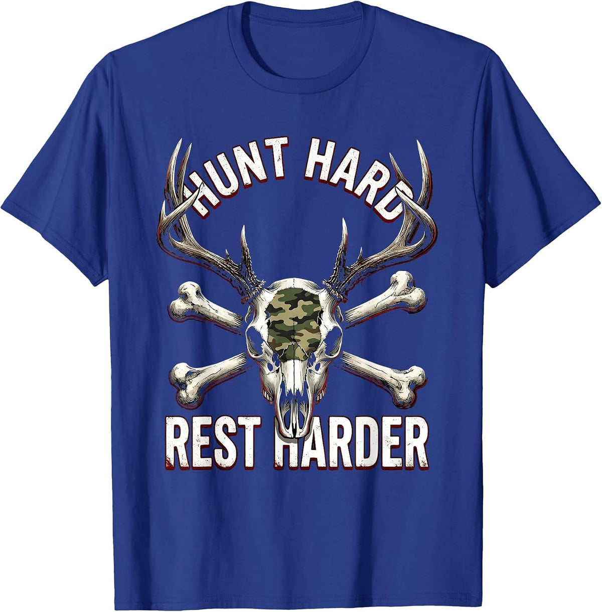 Men's Hunt Hard Rest Harder Camo Hunting Design T-Shirt - Royal Blue
