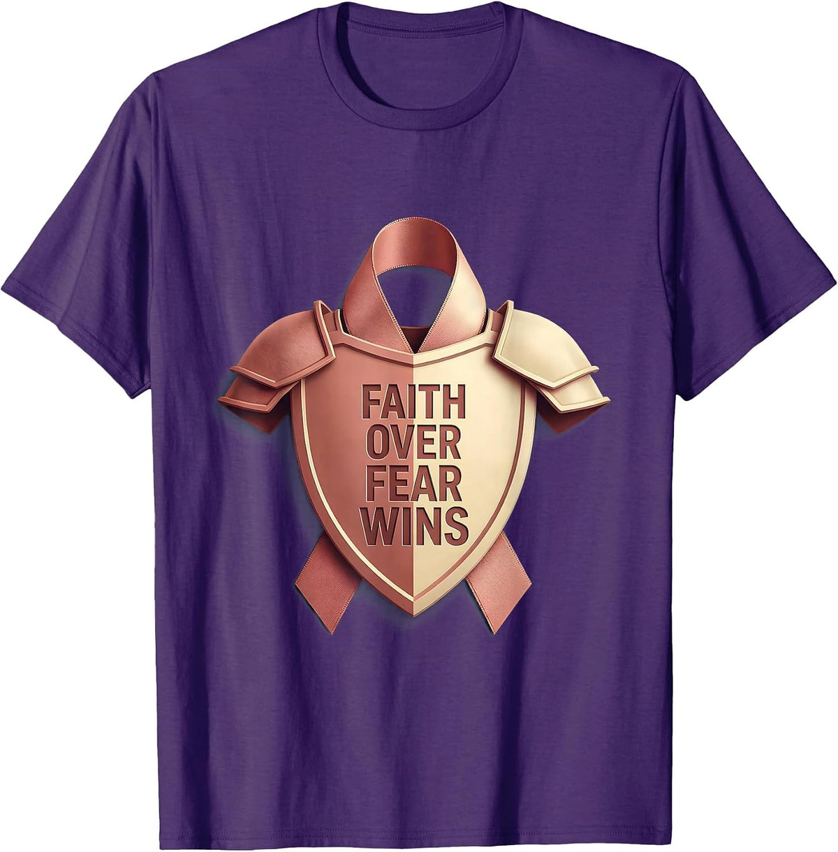 Men's Faith Over Fear Wins Breast Cancer Awareness Design T-Shirt - Purple