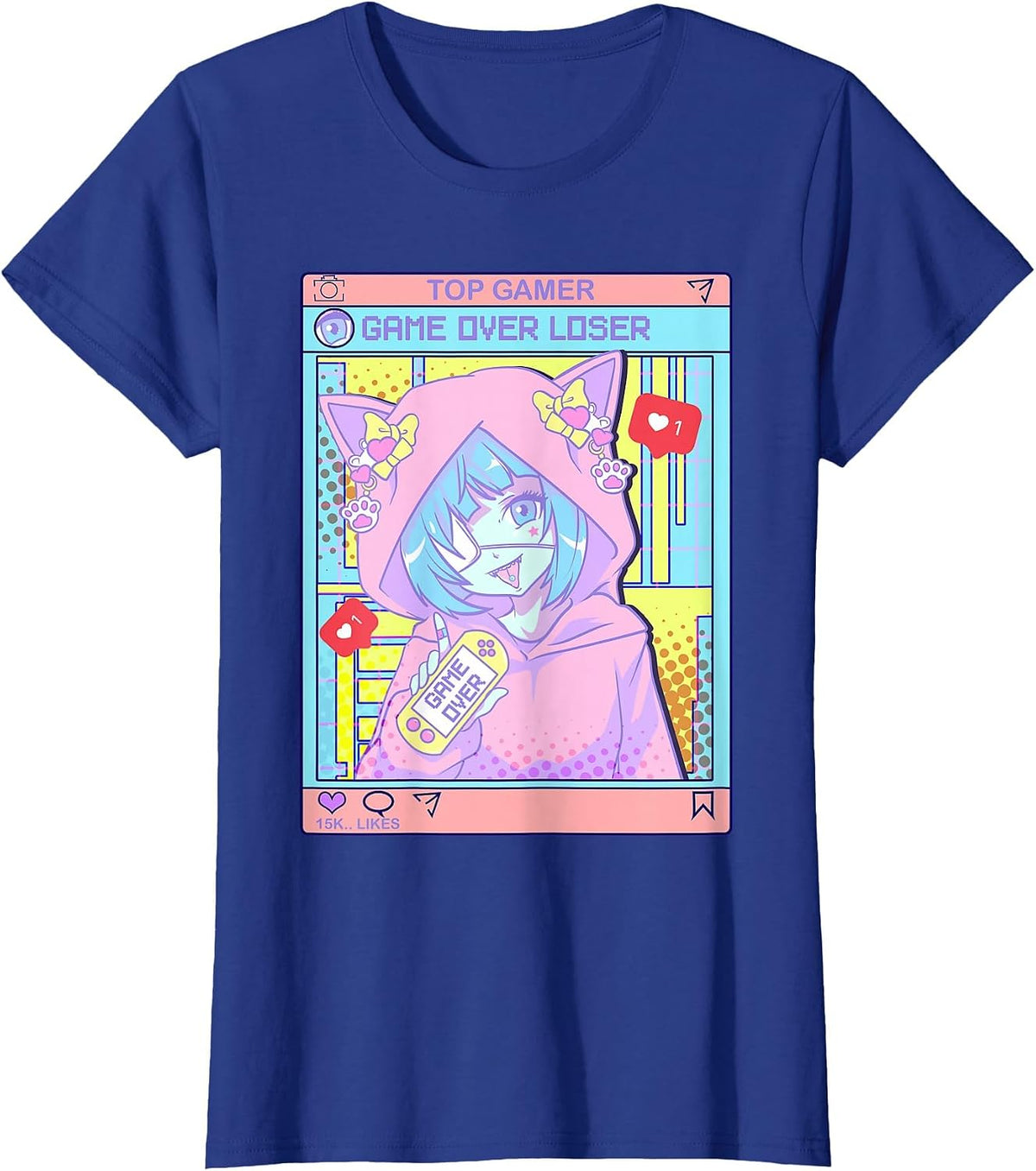 Kawaii Pastel Goth Girl Anime Gamer Game' Over Loser T-Shirt - Royal Blue