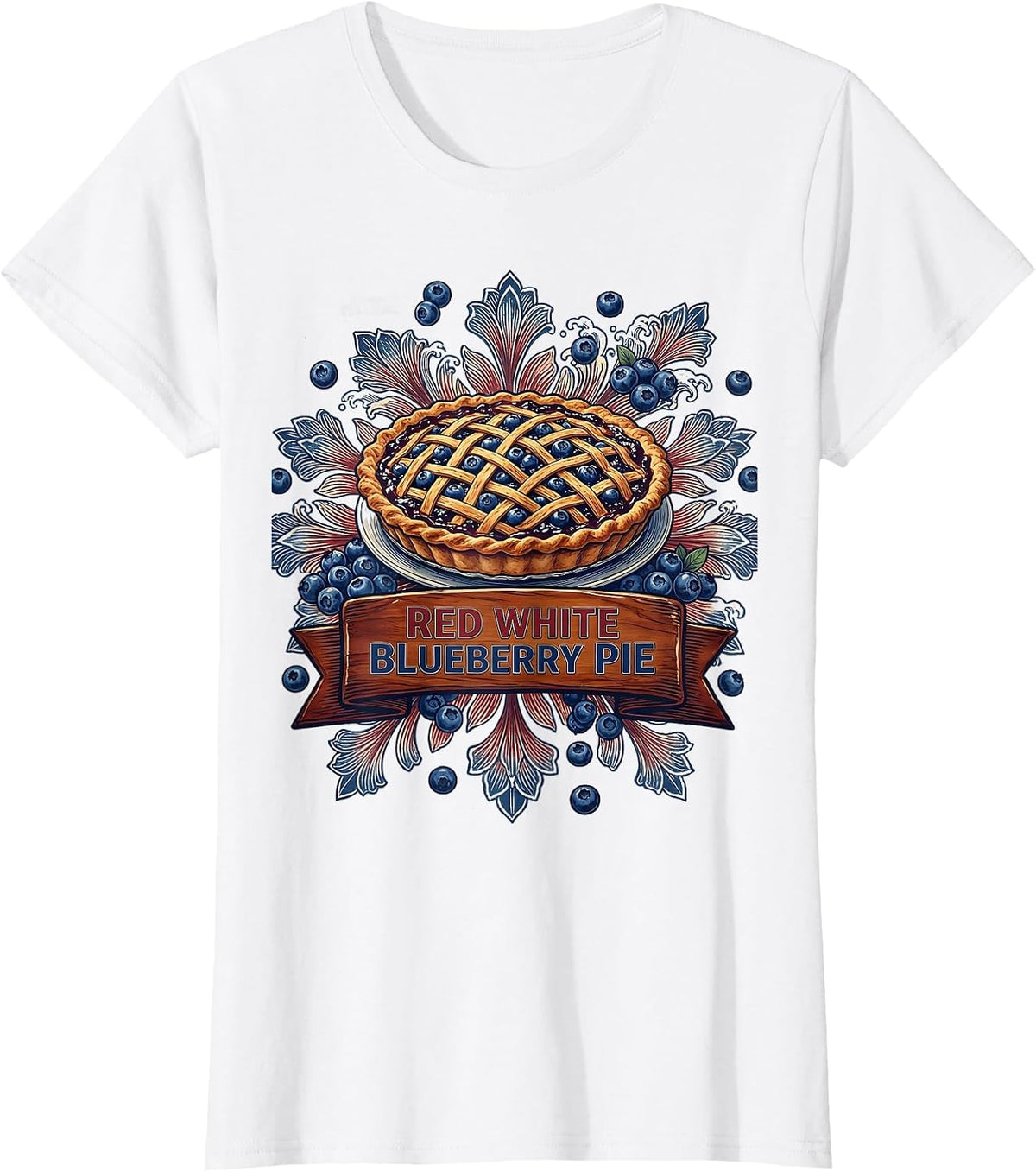 Red White Blueberry Pie Patriotic Design T-Shirt - White