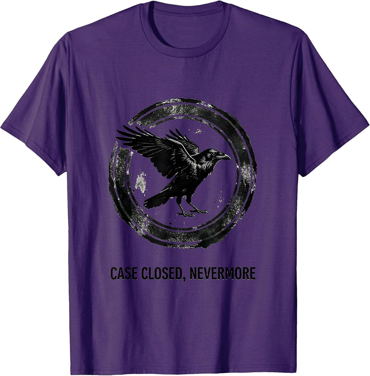 Case Closed Nevermore Gothic Edgar Allan Poe Raven Stamp T-Shirt - Purple
