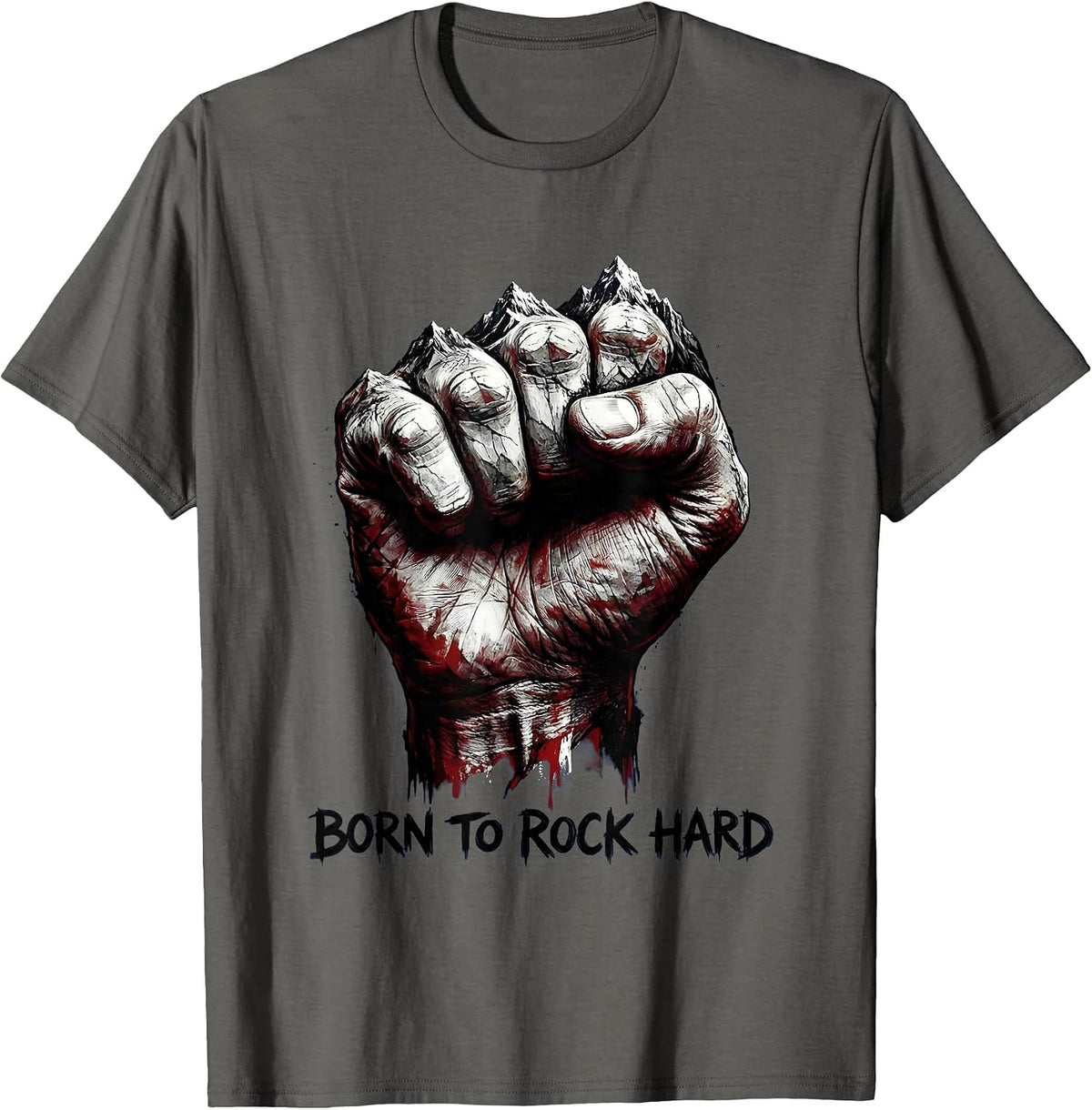 Born to Rock Hard Classic Rock Graphic Design T-Shirt - Asphalt Grey