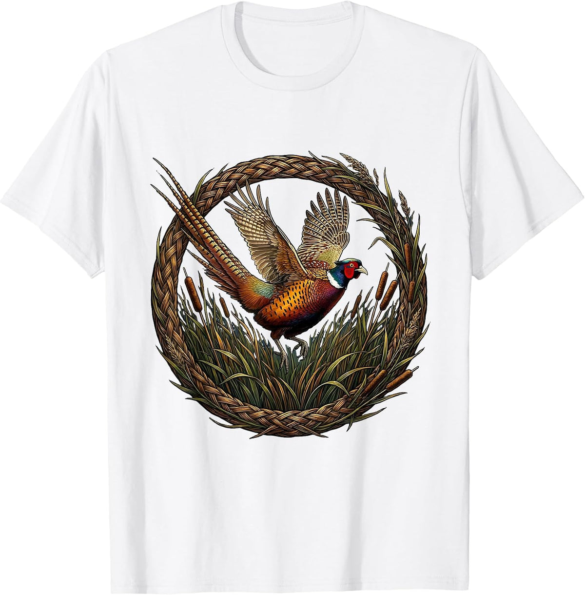 Men's Pheasant Flush Rising Through Tall Grass T-Shirt - White