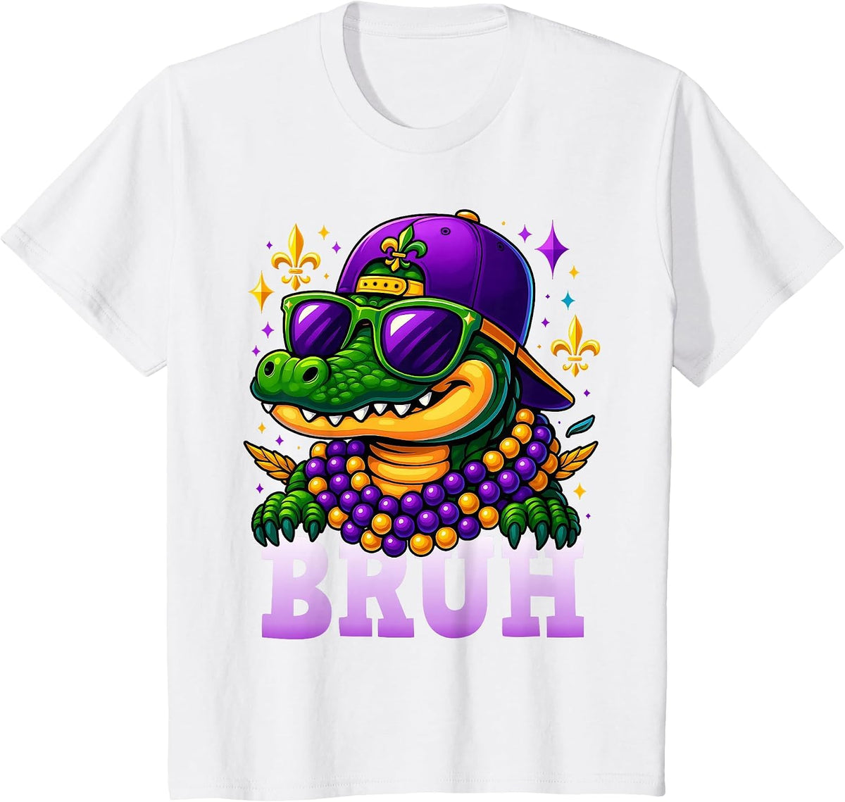 Mardi Gras Bruh Mardigator Alligator Costume Teens Boys Kids T-Shirt - White