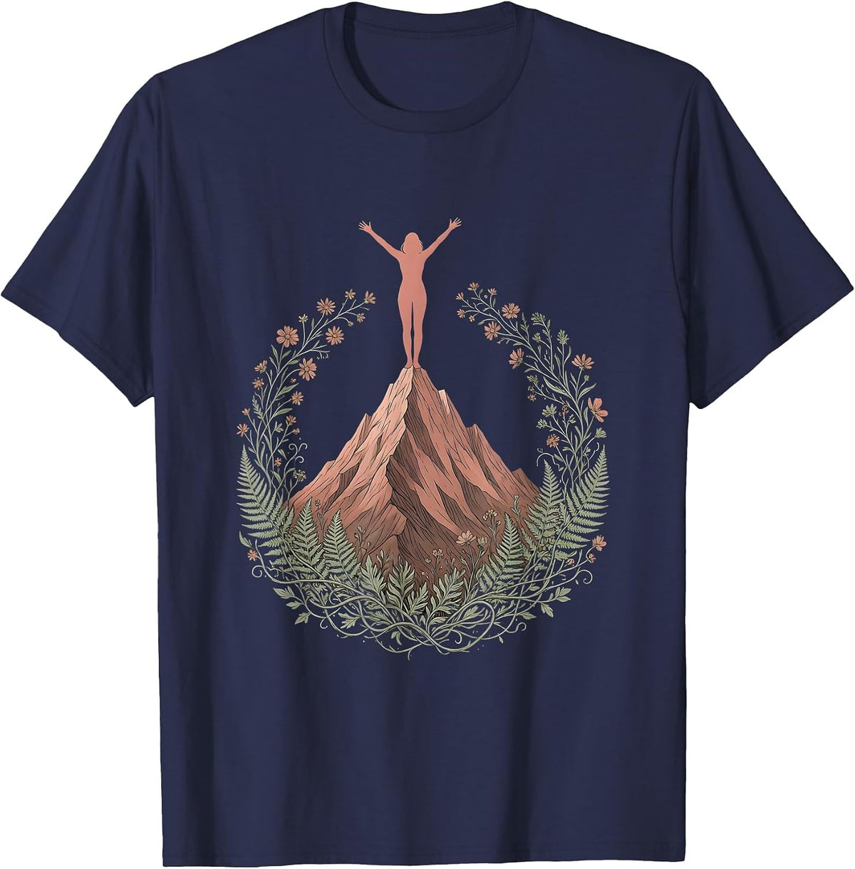 Solo Summit Climber Mountain Peak Illustration T-Shirt - Navy Blue