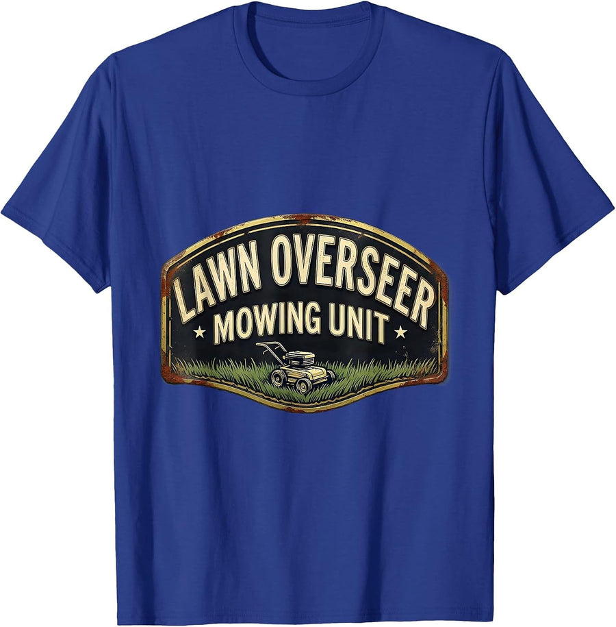 Lawn Overseer Mowing Unit Vintage Funny Lawn Mower Dad Gift T-Shirt - Royal Blue