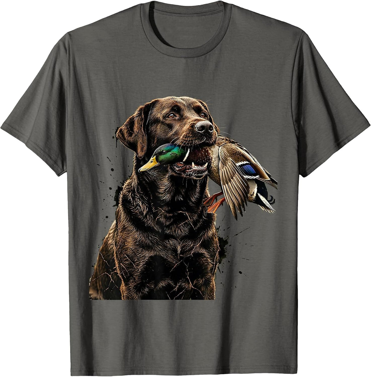 Men's Labrador Retriever Carrying Mallard Duck Graphic T-Shirt - Asphalt Grey