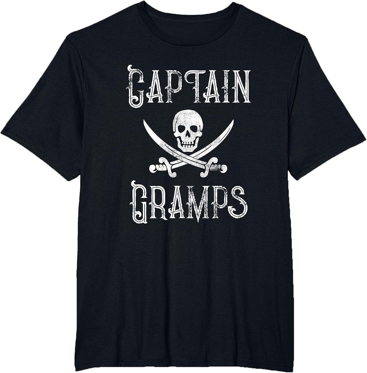 Captain Gramps Pirate Skull Crossed Swords Grandpa Name Fun T-Shirt - Black