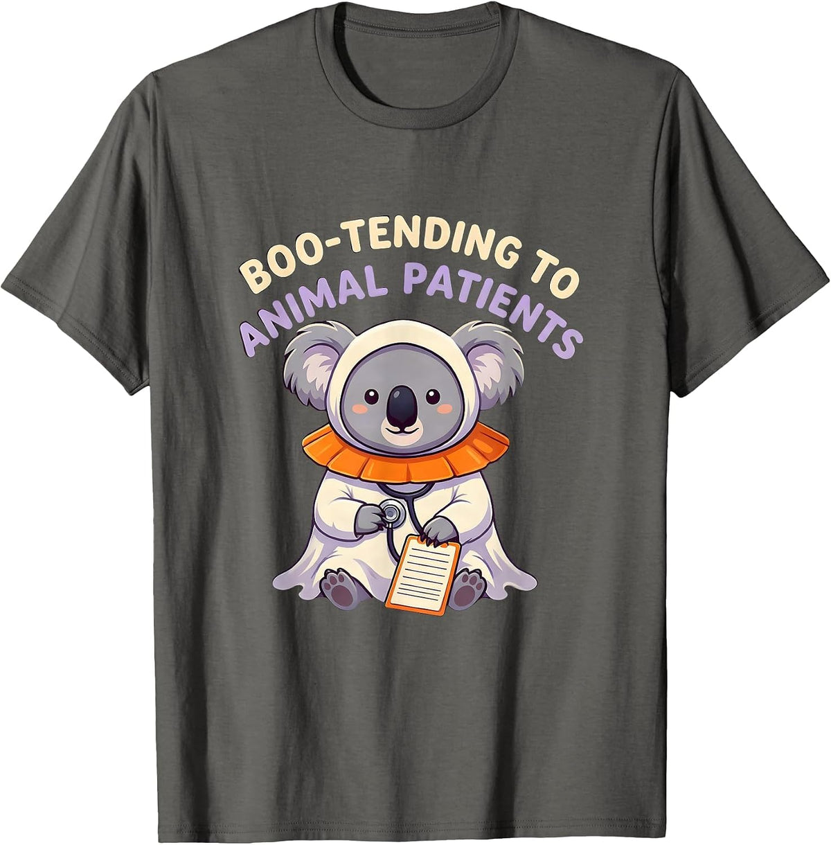Boo-tending To Animal Patients Cute Kawaii Vet Tech T-Shirt - Asphalt Grey