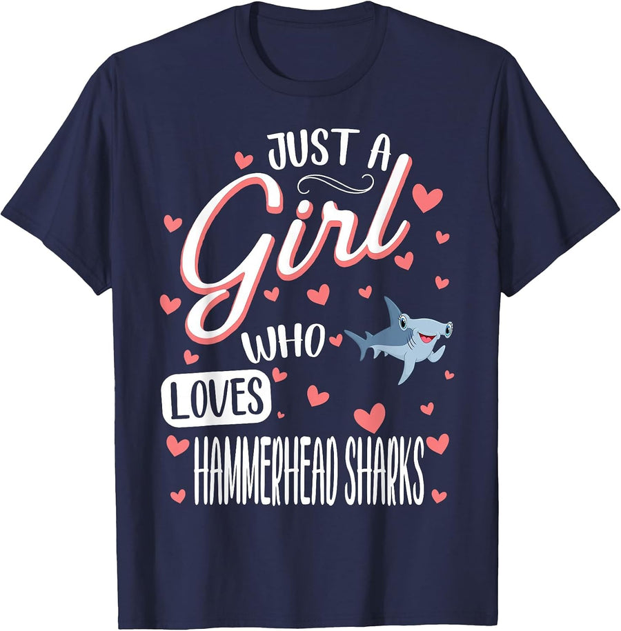 Just A Girl Who Loves Hammerhead Sharks T-Shirt - Navy Blue
