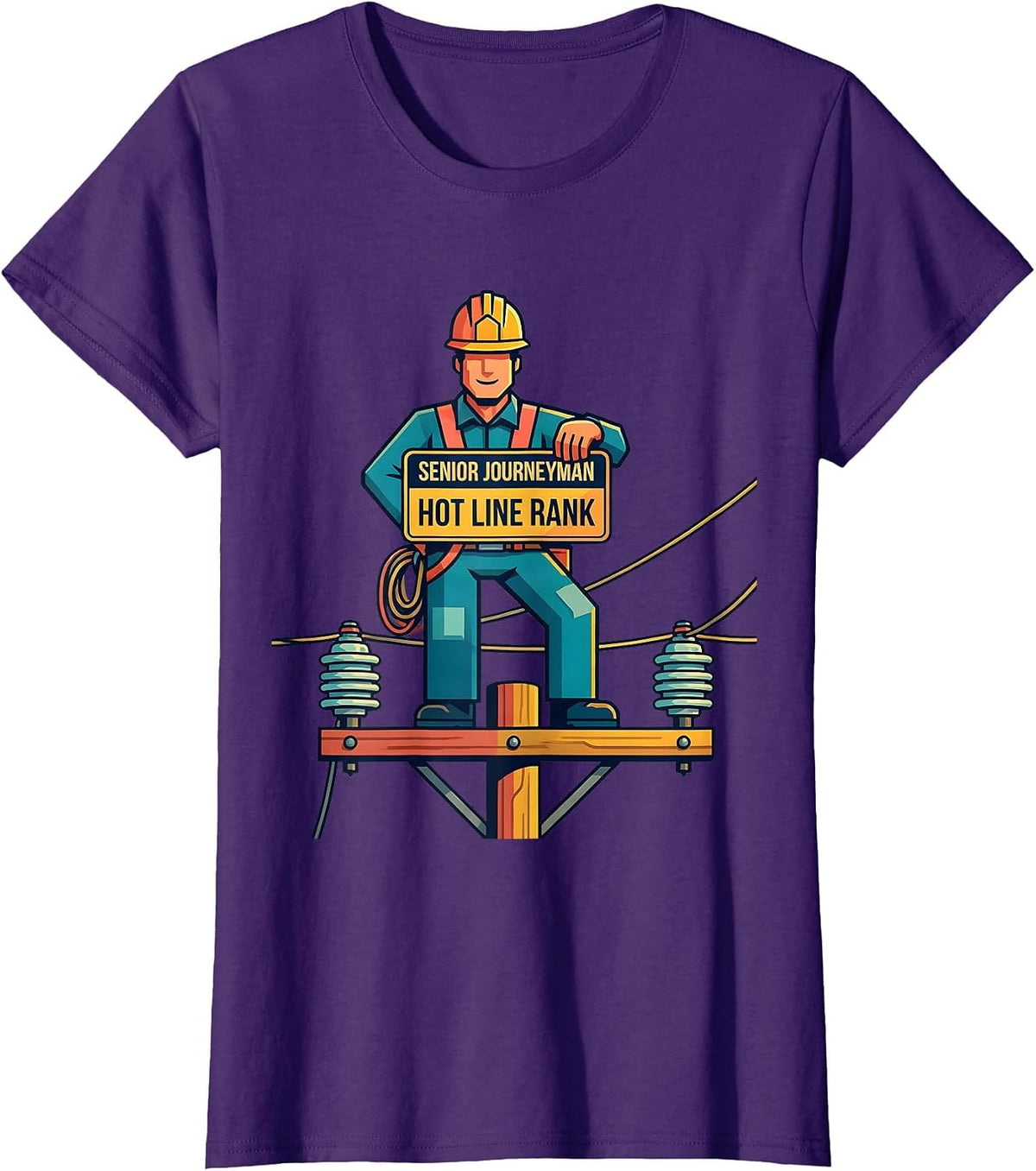 Women's Senior Journeyman Hot Line Rank Funny Electrician Lineman T-Shirt - Purple