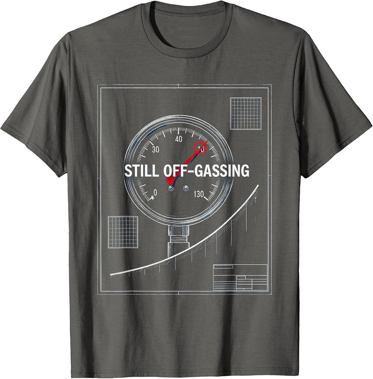 Men's Still Off-Gassing Funny Scuba Diver Technical Blueprint T-Shirt - Asphalt Grey