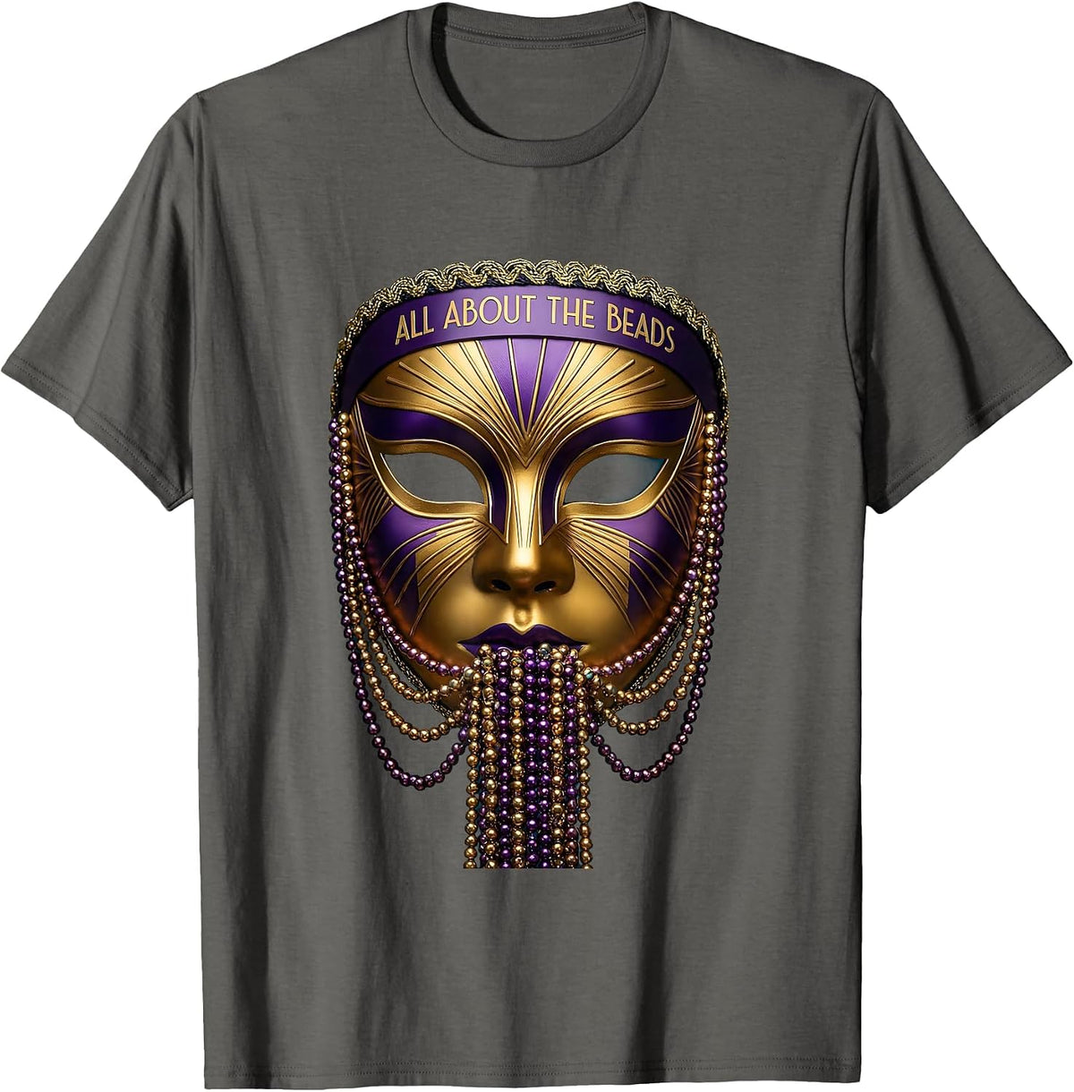 All About The Beads Mardi Gras Celebration Design T-Shirt - Asphalt Grey