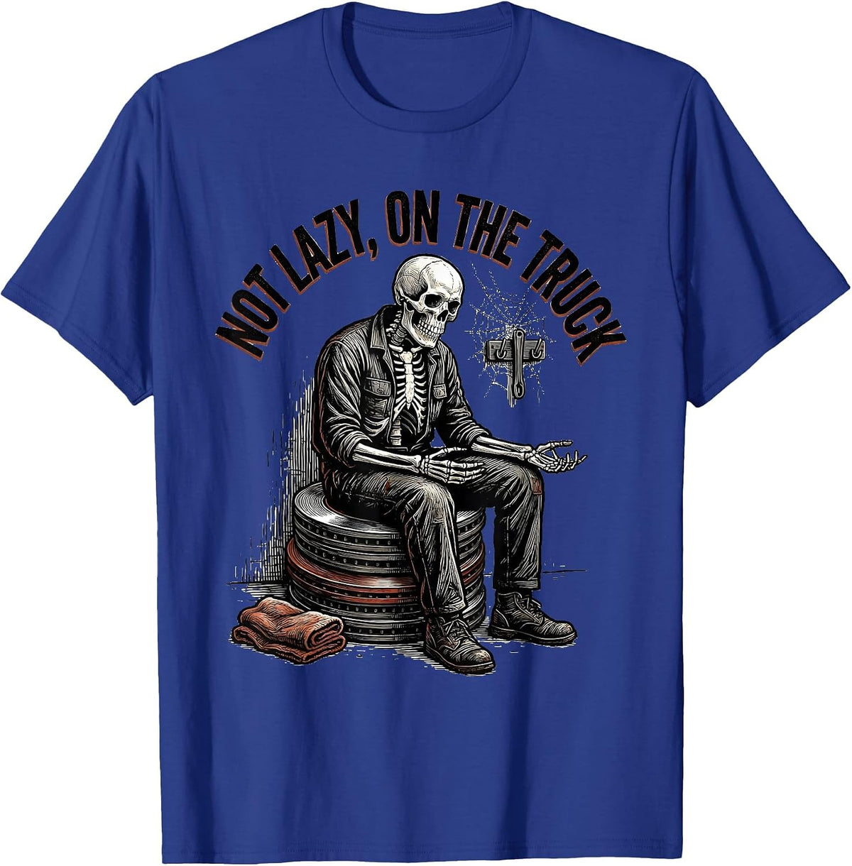 Men's Not Lazy On The Truck Funny Mechanic Skeleton Auto Repair T-Shirt - Royal Blue