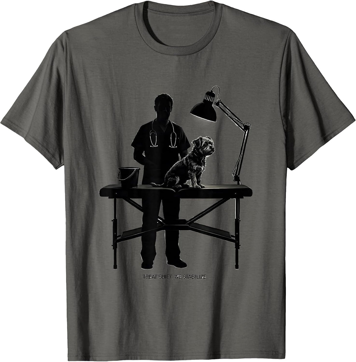 Treat Shift, We Stabilize Funny Vet Tech Halloween Costume T-Shirt - Asphalt Grey