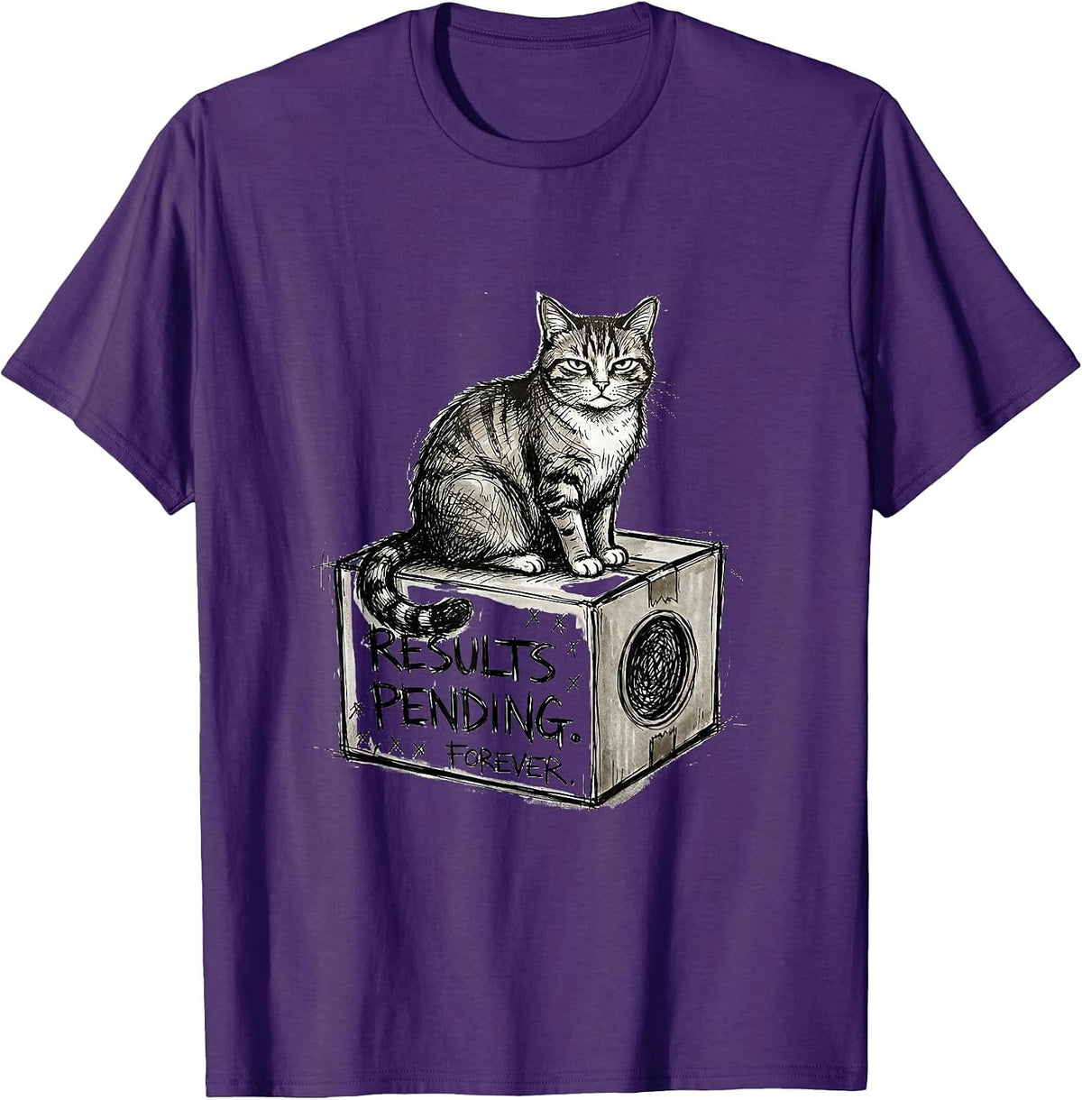 Men's Results Pending Forever Hand-Sketched Quantum Physics Humor T-Shirt - Purple