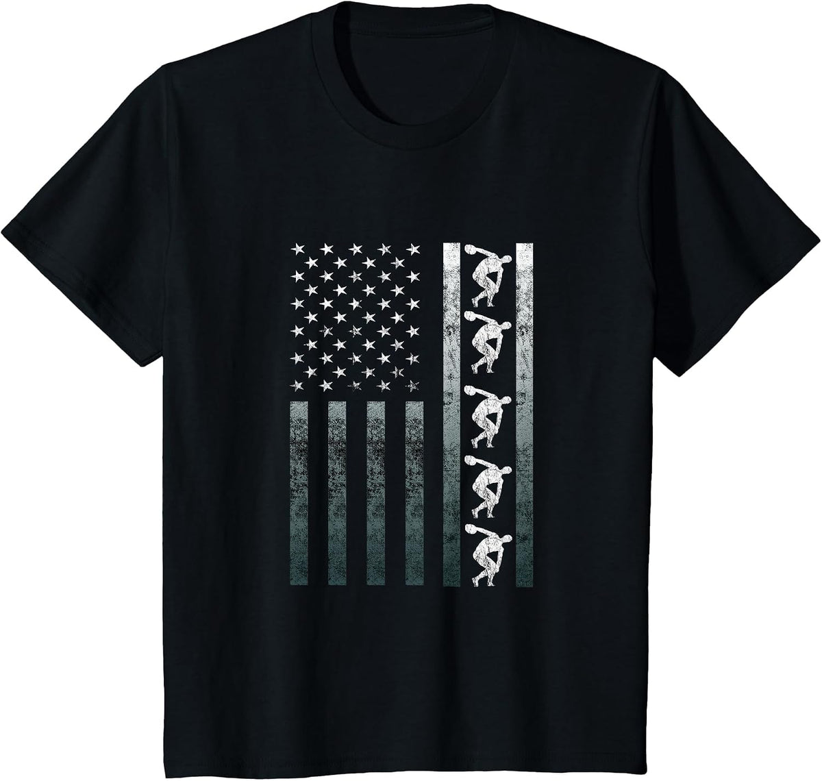 Discus Thrower Track and Field Vintage America Flag USA T-Shirt - Black