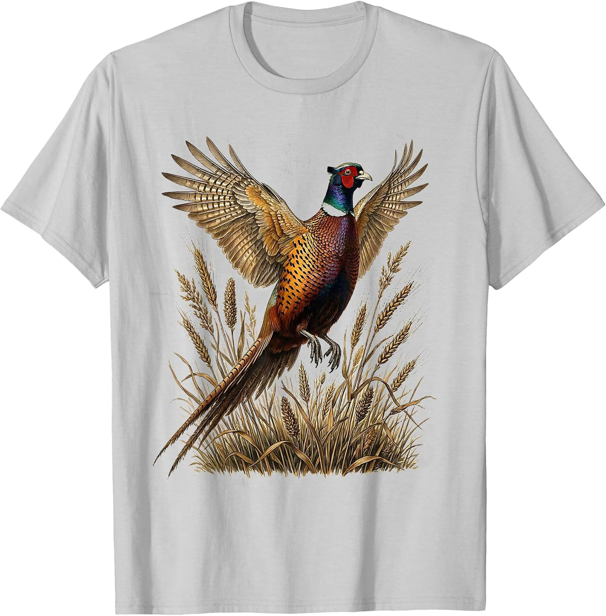 Men's Pheasant Burst Fall Hunting Graphic Design T-Shirt - Silver Grey