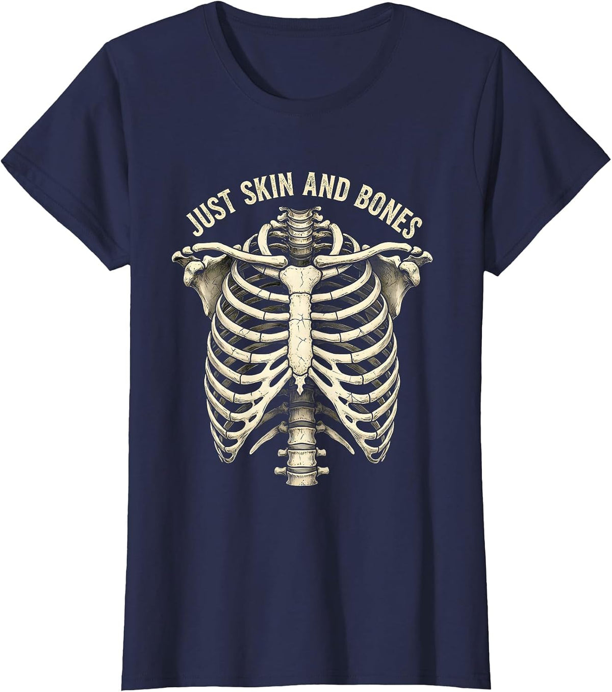 Women's Just Skin and Bones Dark Graphic Design T-Shirt - Navy Blue