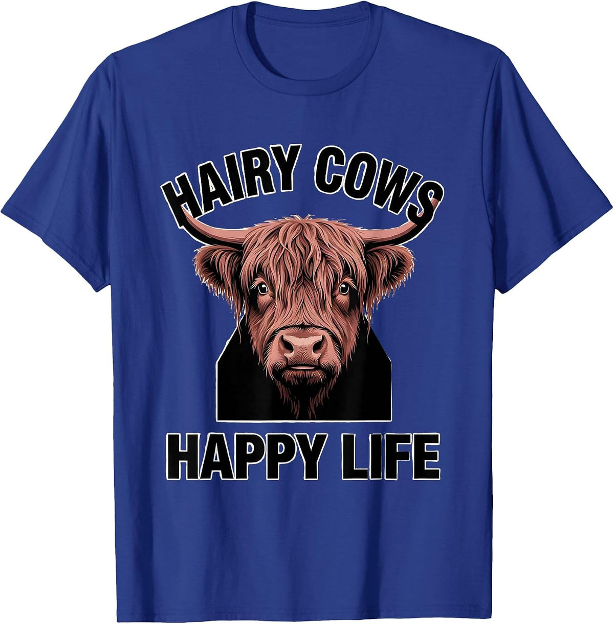 Men's Hairy Cows Happy Life Highland Cow Design T-Shirt - Royal Blue