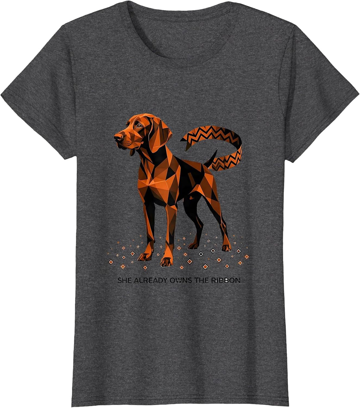 Women's She Already Owns The Ribbon Geometric Vizsla Christmas Dog T-Shirt - Dark Heather Grey
