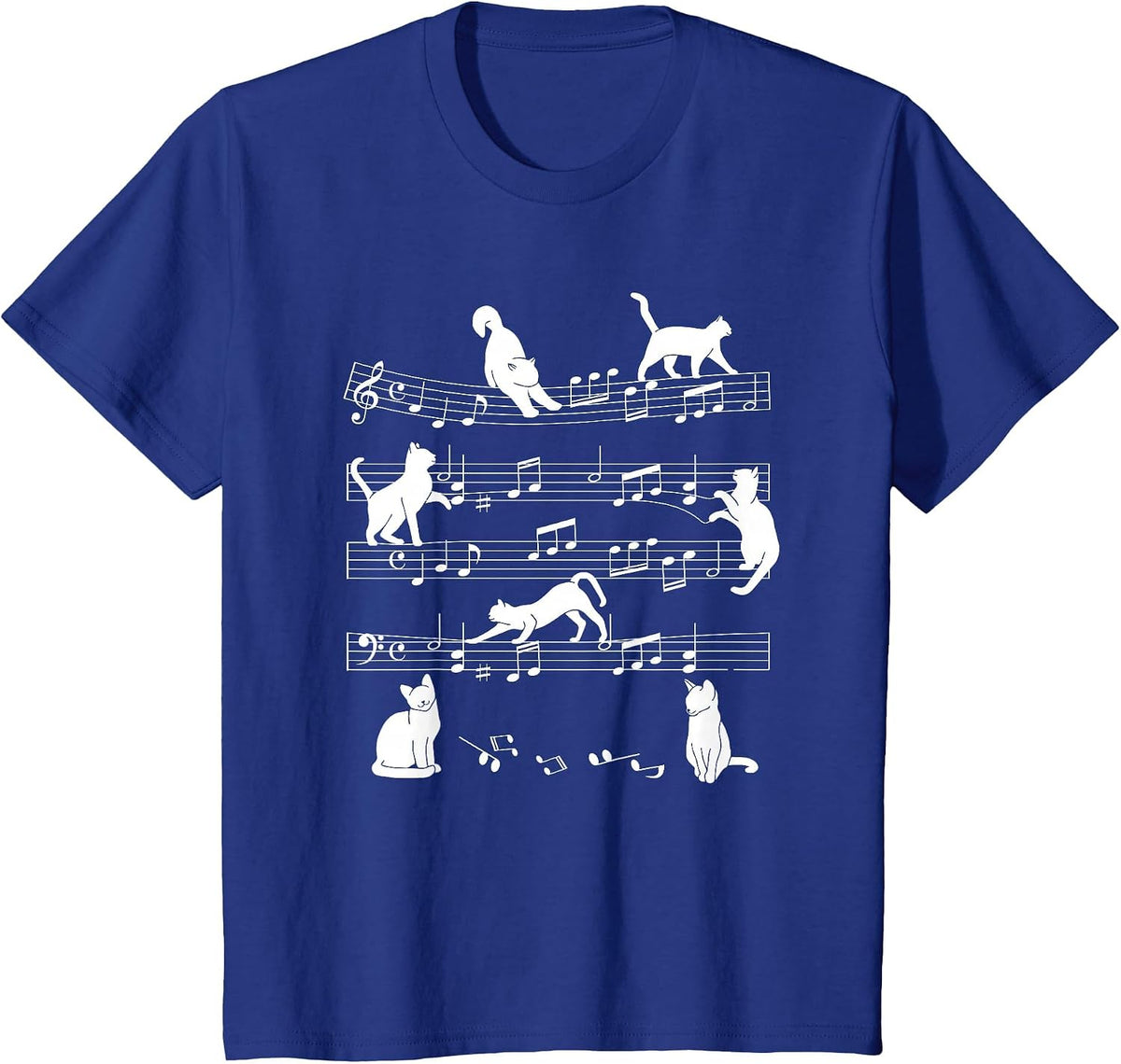 Cute Cat Kitty Playing Music Note Clef Musician Art T-Shirt - Royal Blue