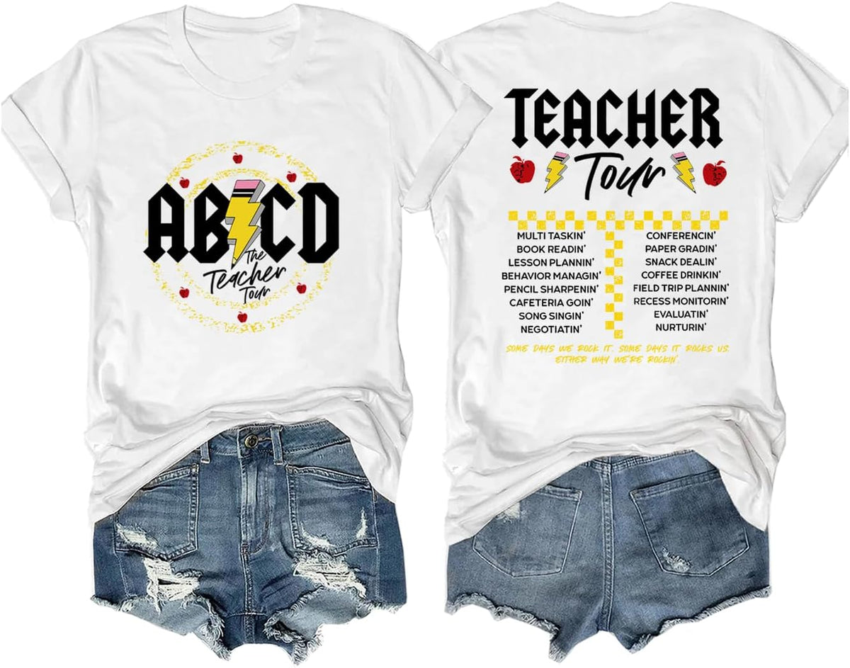 DarkJoy ABCD Teacher Tour Shirt V Neck T-Shirt ABCD Teacher Tshirt - White