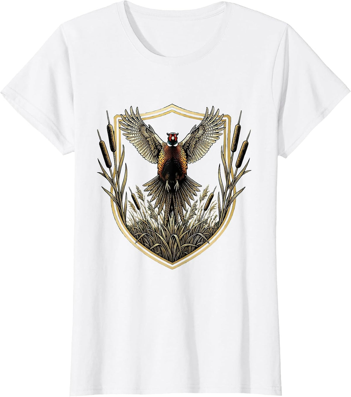 Pheasant Flush Hunting Wildlife Illustration T-Shirt - White