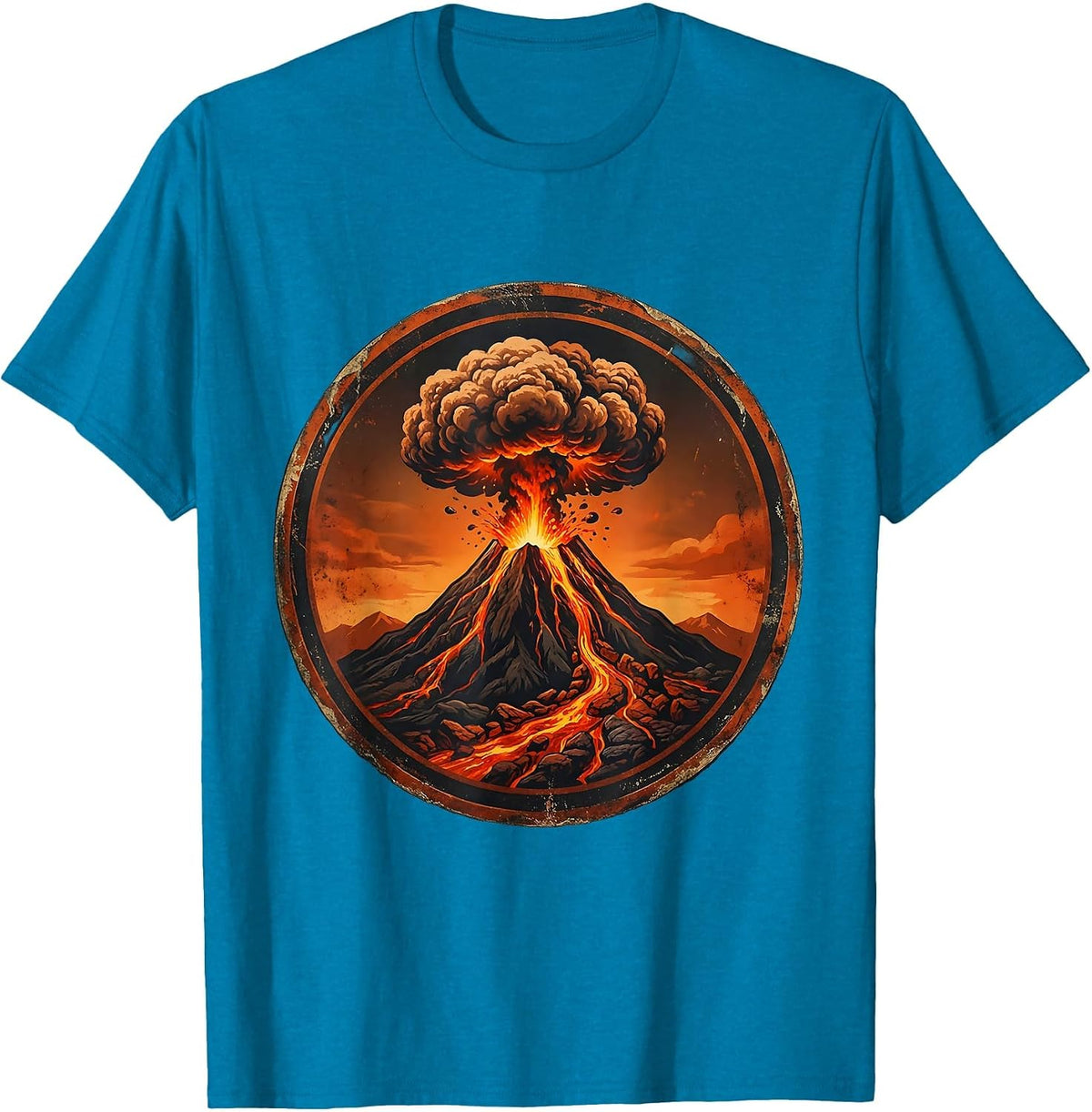 Volcanic Eruption Silhouette Black and Orange T-Shirt - Sapphire Blue