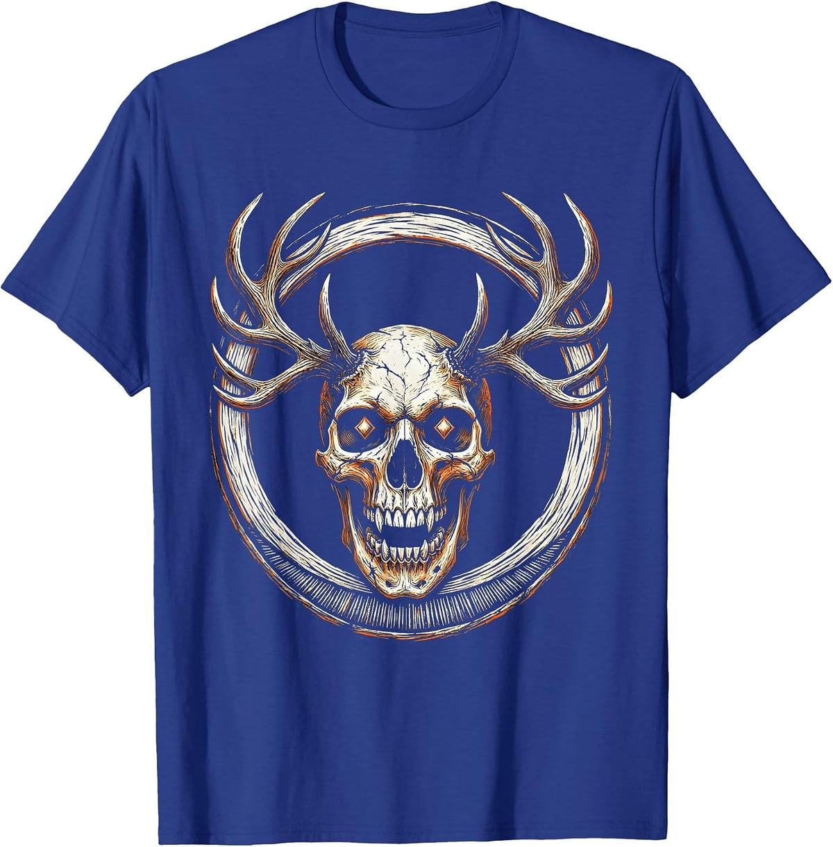 Demon Skull Antlers Glowing Eyes Halloween Design T-Shirt - Royal Blue