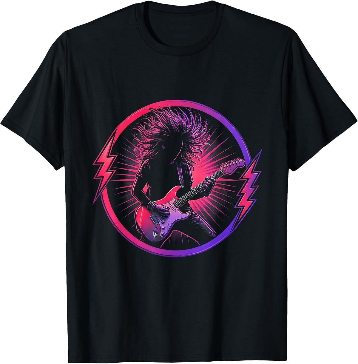 Men's 80s Hairband Rocker Guitar Solo Stage Illustration T-Shirt - Black