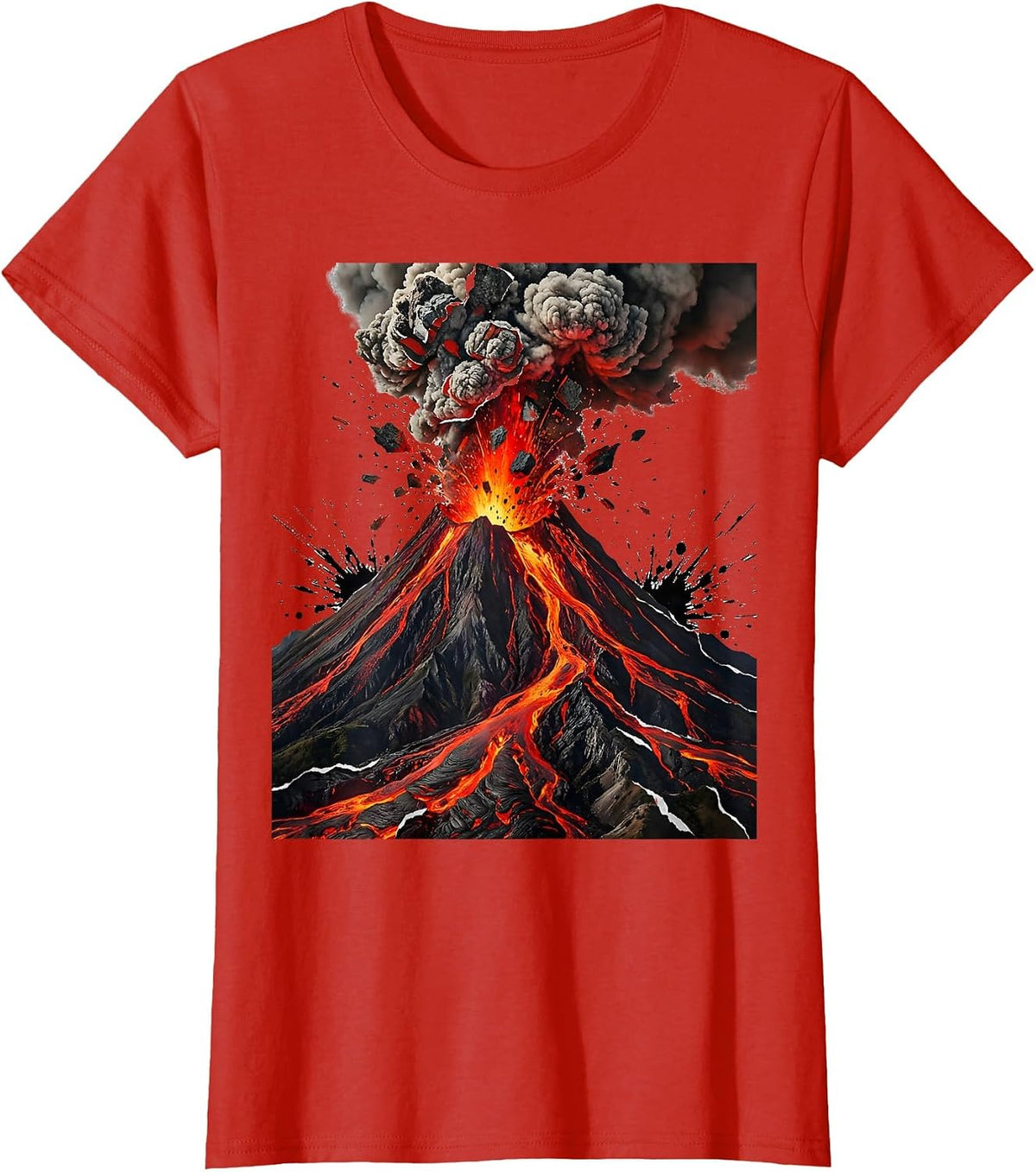 Volcano Eruption Molten Lava Flow Graphic T-Shirt - Red