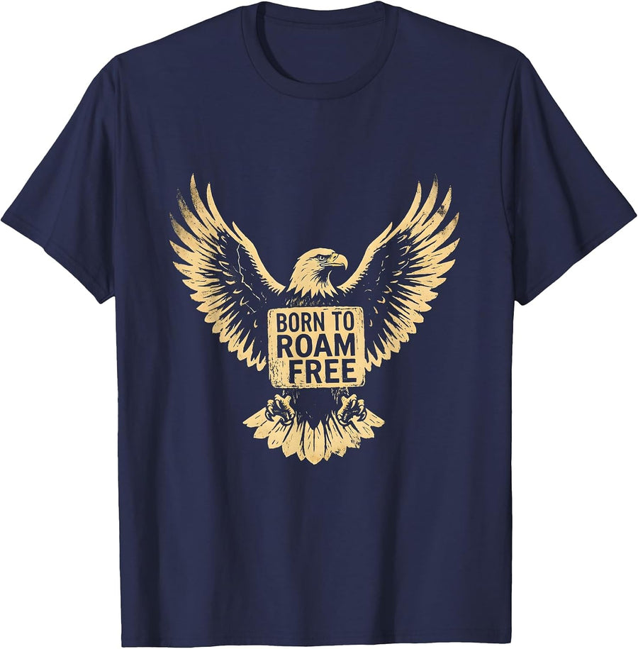 Born to Roam Free Freedom Graphic Design T-Shirt - Navy Blue