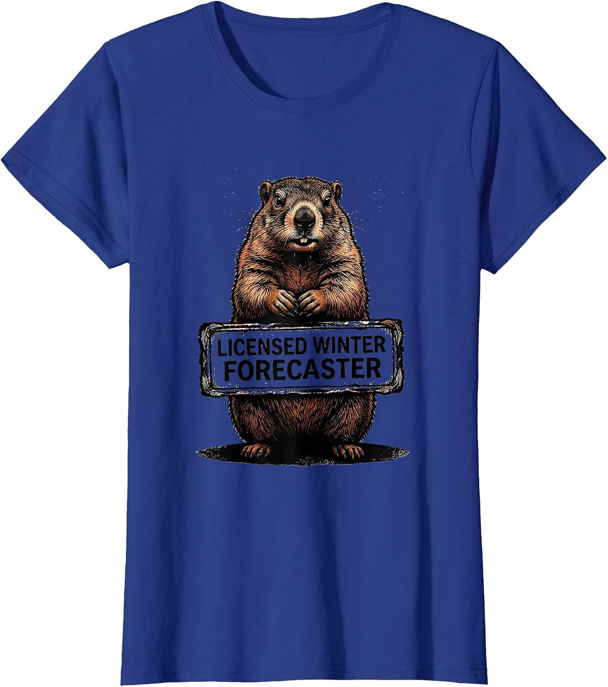Women's Licensed Winter Forecaster Funny Woodchuck Groundhog Day T-Shirt - Royal Blue