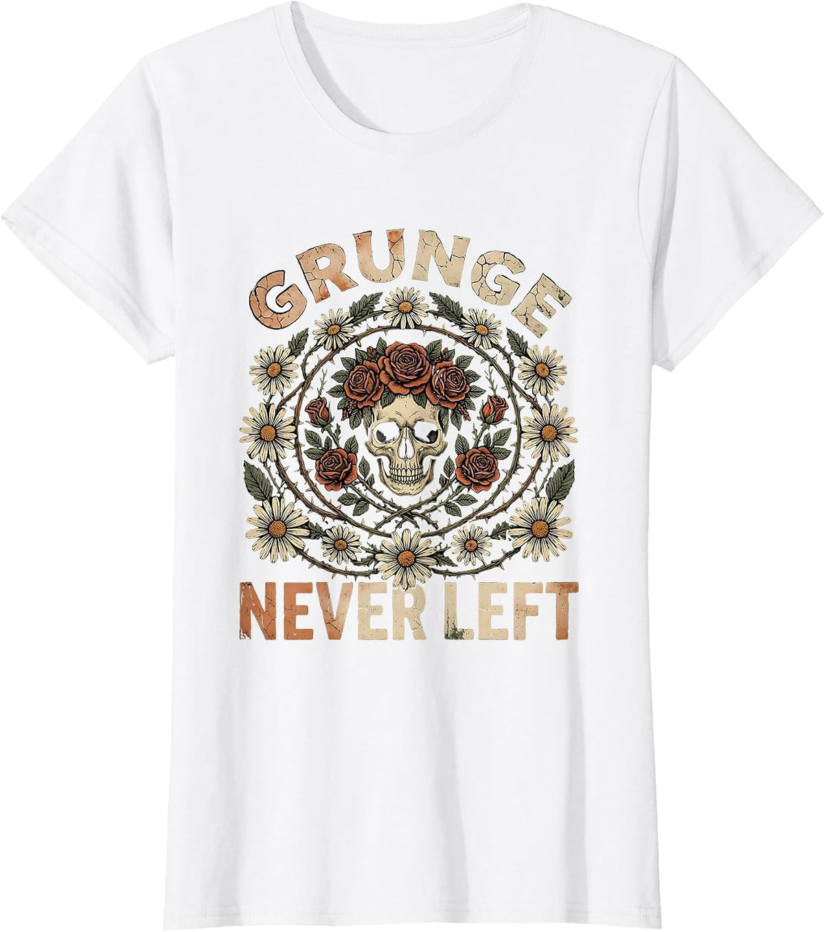 Women's Grunge Never Left Bold Retro Rock Design T-Shirt - White