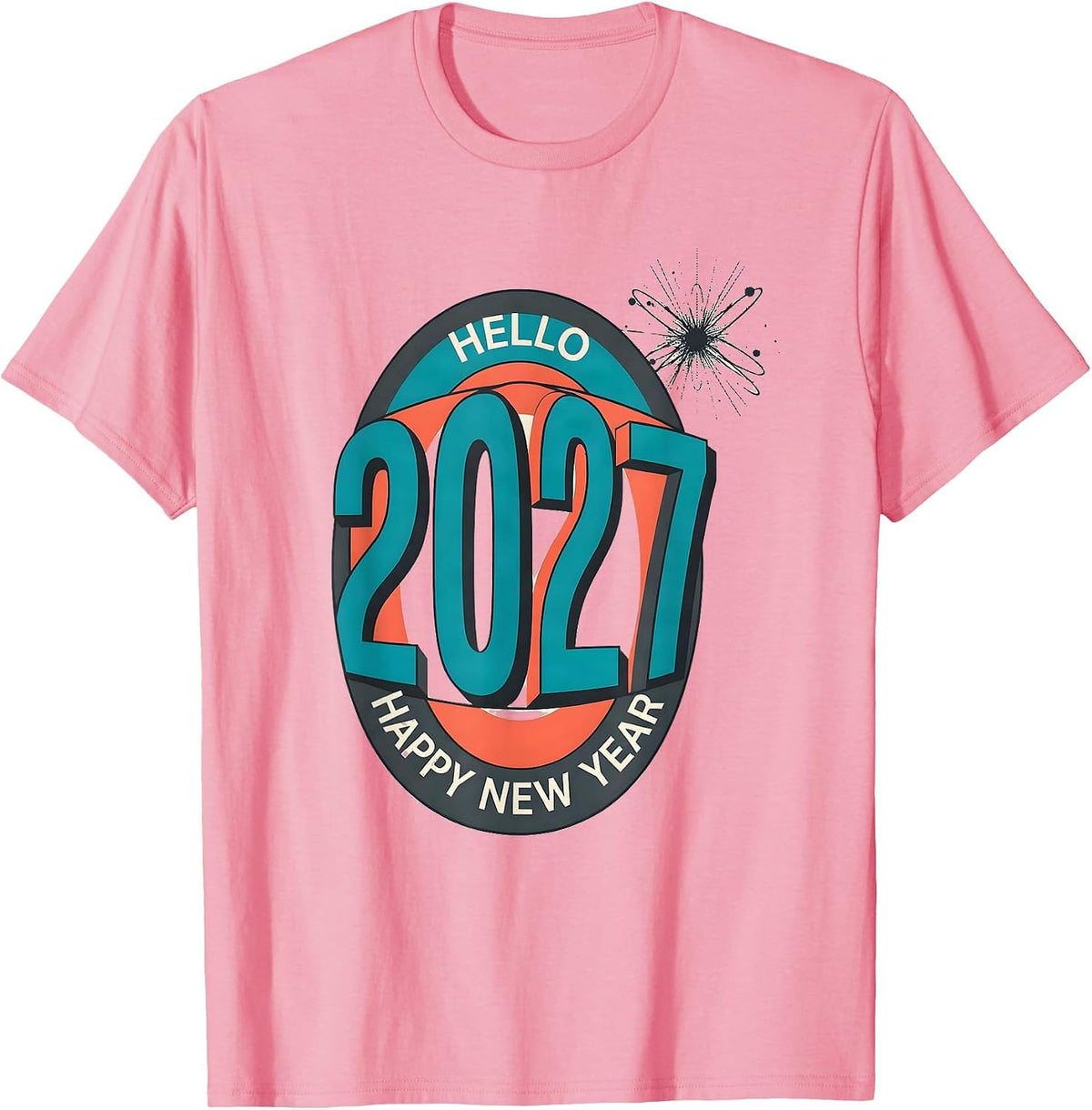 Hello, 2027! Happy New Year Midcentury Modern Party Keepsake T-Shirt - Pink