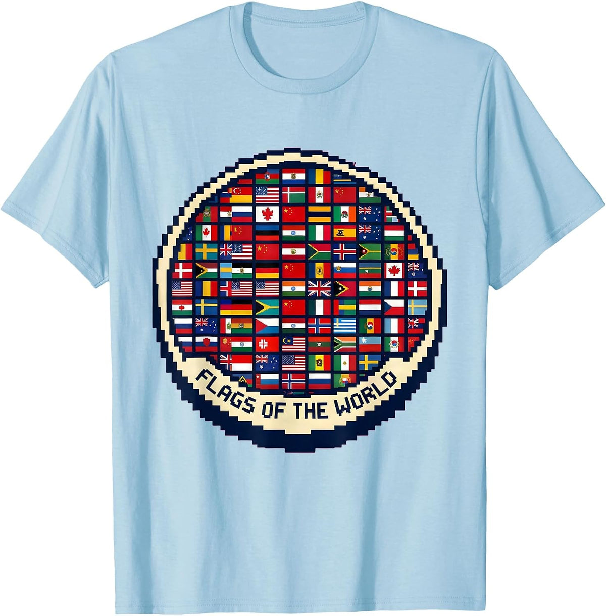 Men's Flags Of The World Pixel Art Geography Lover Gift T-Shirt - Baby Blue