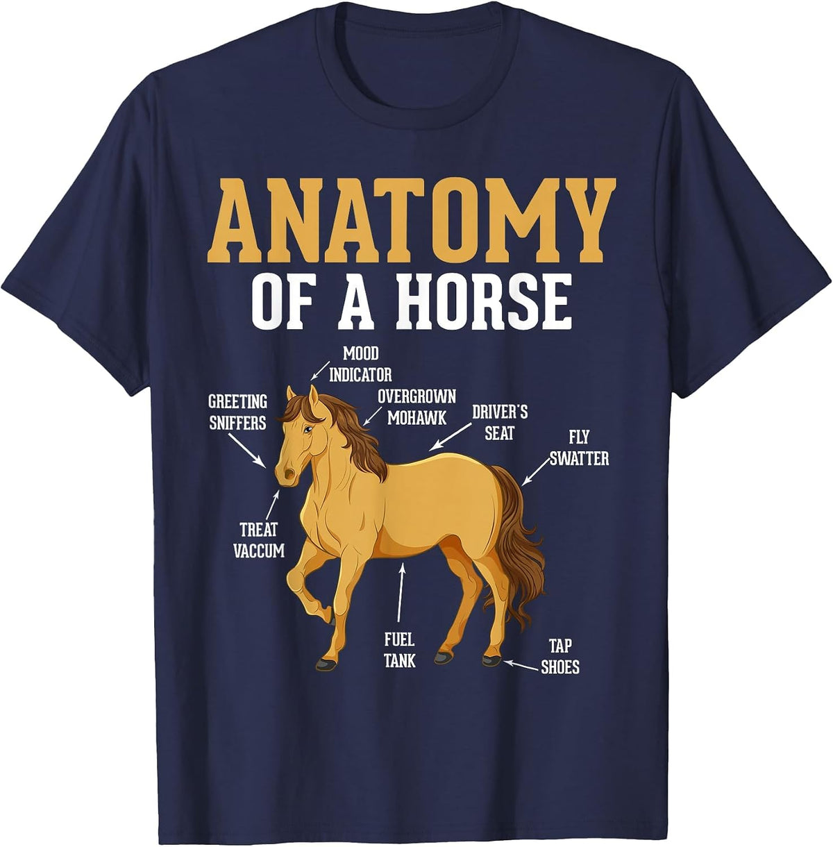 Anatomy of A Horse Funny Equestrian Neigh Horse Lovers T-Shirt - Navy Blue