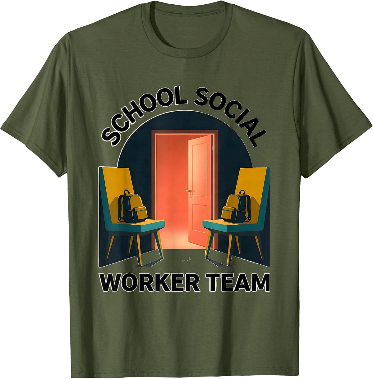 Men's School Social Worker Team Midcentury Modern Staff T-Shirt - Olive Green