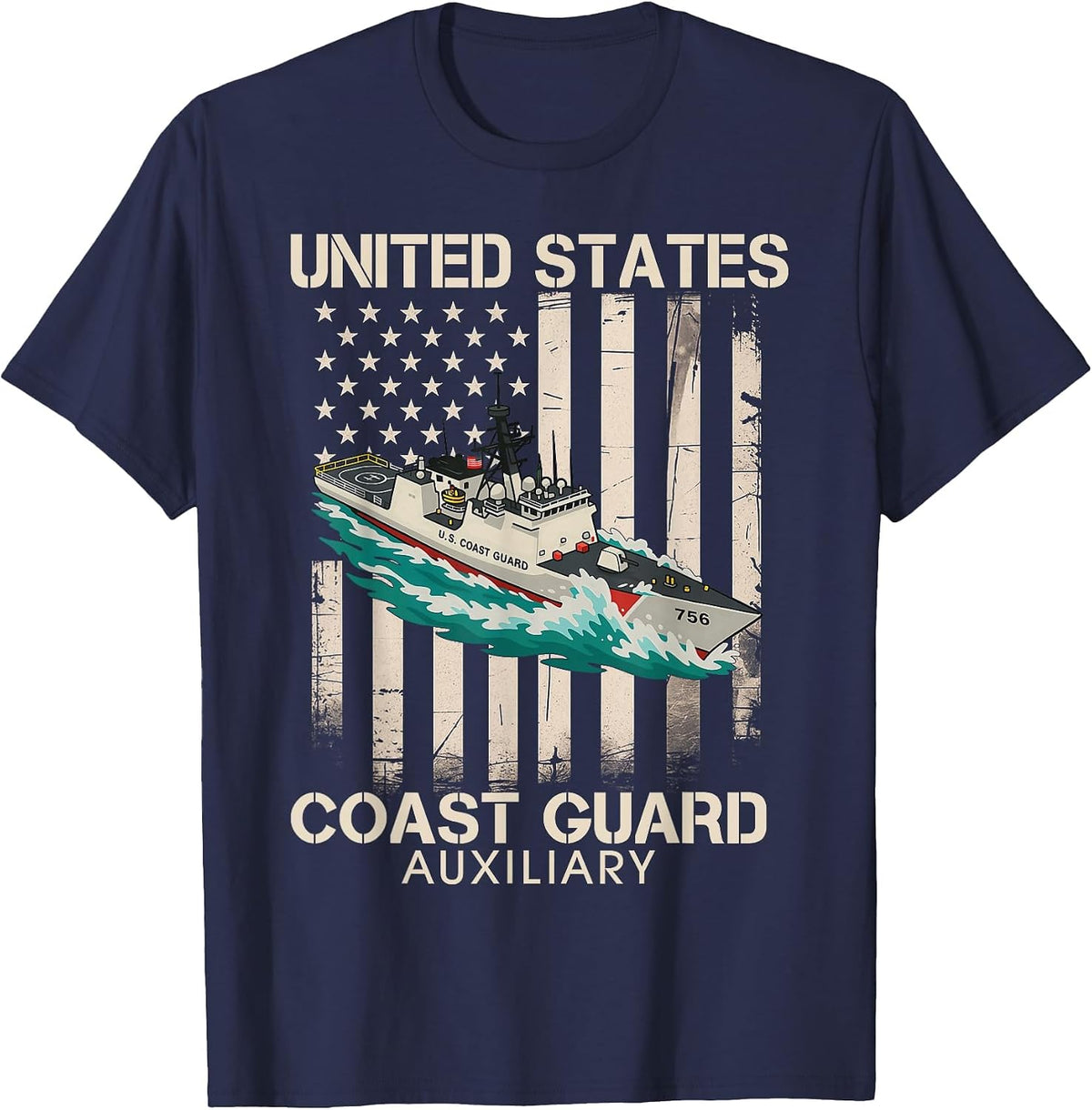 Patriotic US Coast Guard Auxiliary USCG USA Flag Veterans T-Shirt - Navy Blue