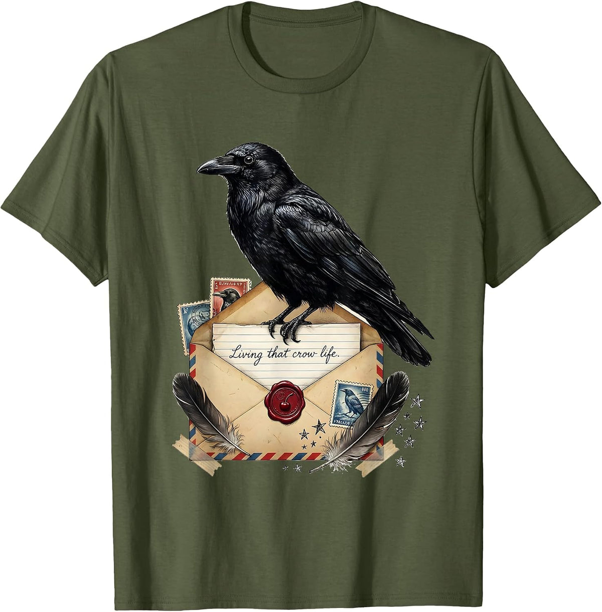 Men's Living That Crow Life Graphic Design for Bird Lovers T-Shirt - Olive Green