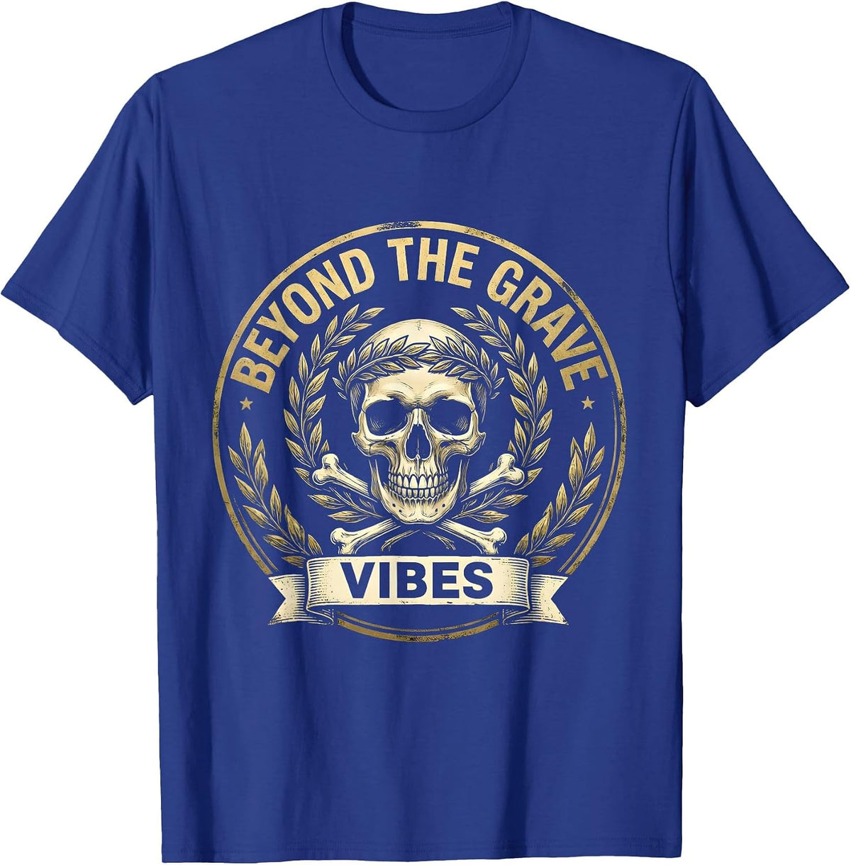 Beyond the Grave Vibes Skull Graphic Design T-Shirt - Royal Blue