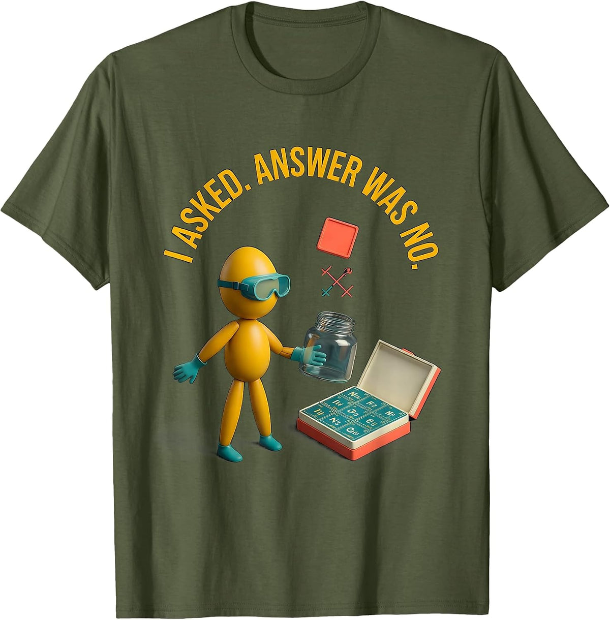 Men's I Asked Answer Was No Funny Periodic Table Science Teacher T-Shirt - Olive Green