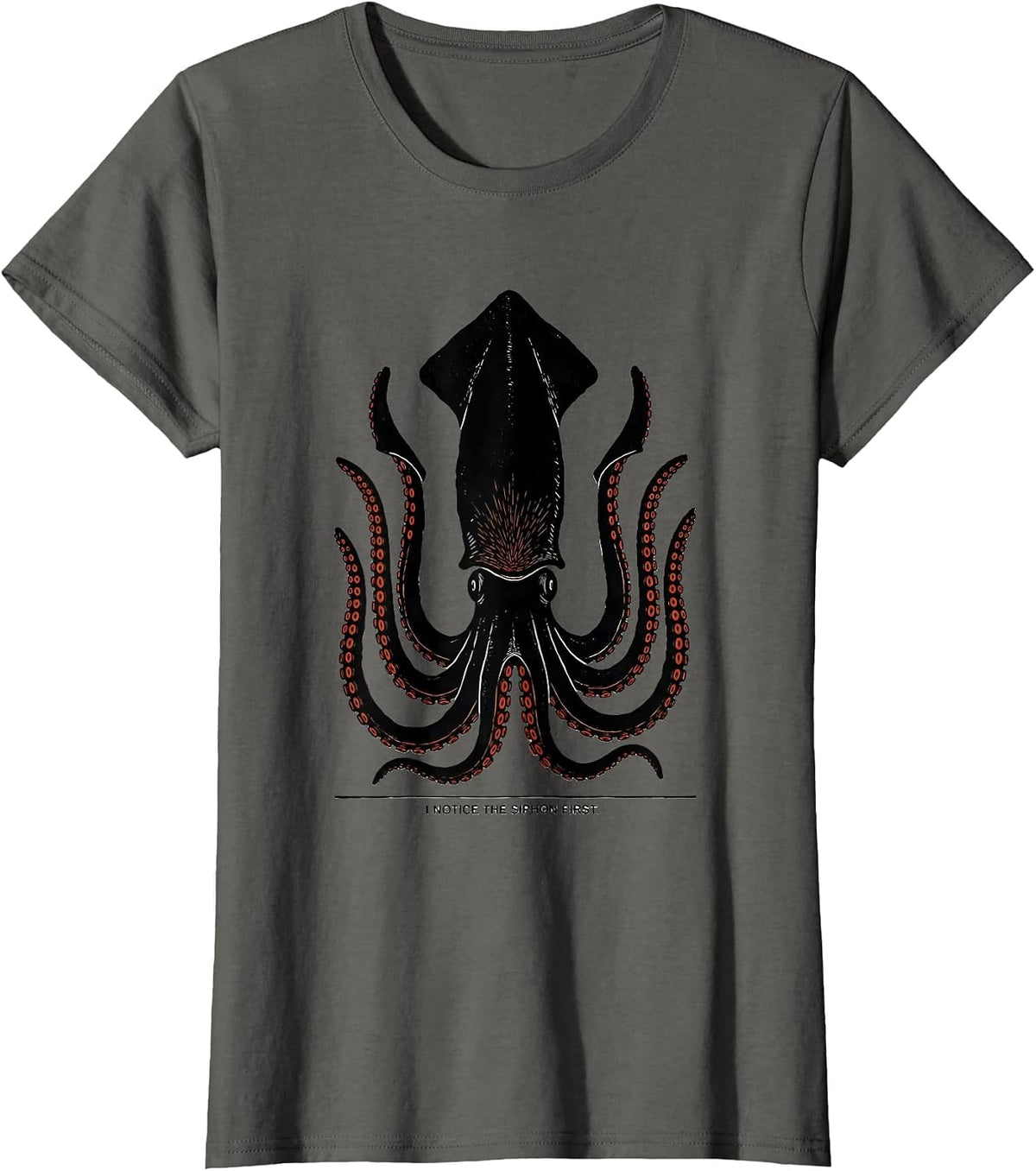 Women's I Notice The Siphon First Linocut Octopus Lover Gift T-Shirt - Asphalt Grey