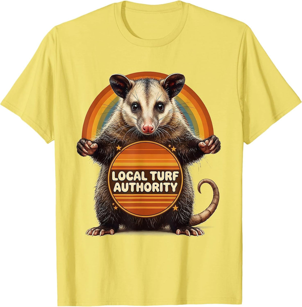 Men's Local Turf Authority Retro 70s Funny Opossum Meme Animal T-Shirt - Lemon Yellow