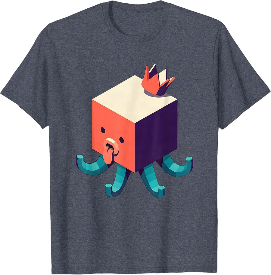 Isometric Octopus Crown Meme Funny Brainrot Gen Z T-Shirt - Heather Blue
