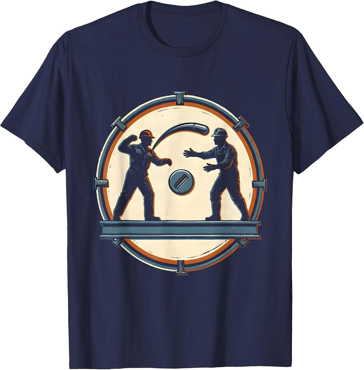 Labor Day Rivet Catch Graphic Tee T-Shirt - Navy Blue