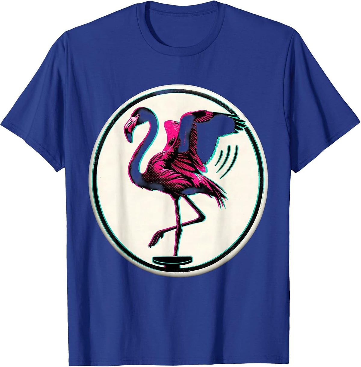 Sealed Flamingo Badge Risograph Novelty Humor T-Shirt - Royal Blue