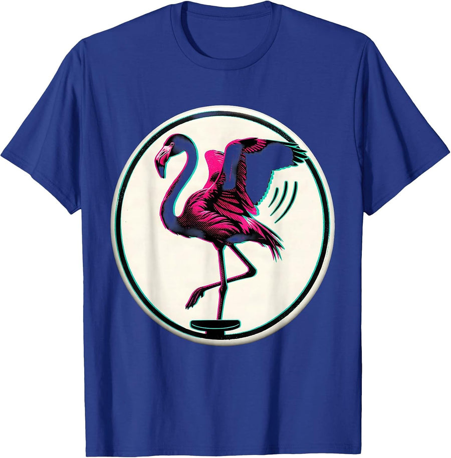 Sealed Flamingo Badge Risograph Novelty Humor T-Shirt - Royal Blue